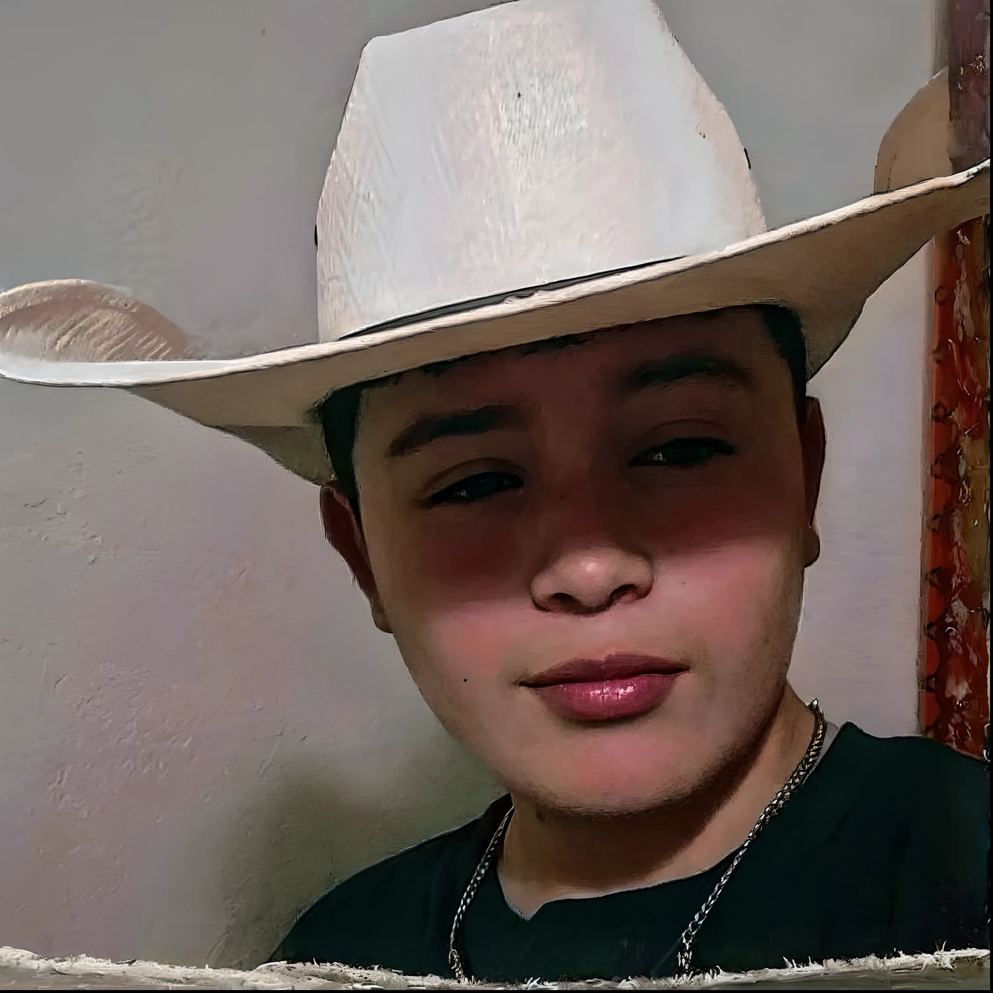 Arafed man wearing a white cowboy hat and a black shirt, Vaquero mexicanoo, em torno de 1 9 anos, wearing a cowboy hat, andres rios, 🤠 usando um 🖥, he is wearing a hat, wearing cowboy hat, Jose Miguel Romano Francisca, tommy 1 6 anos de idade, Cristiano Orrillo, mexicano, kalap