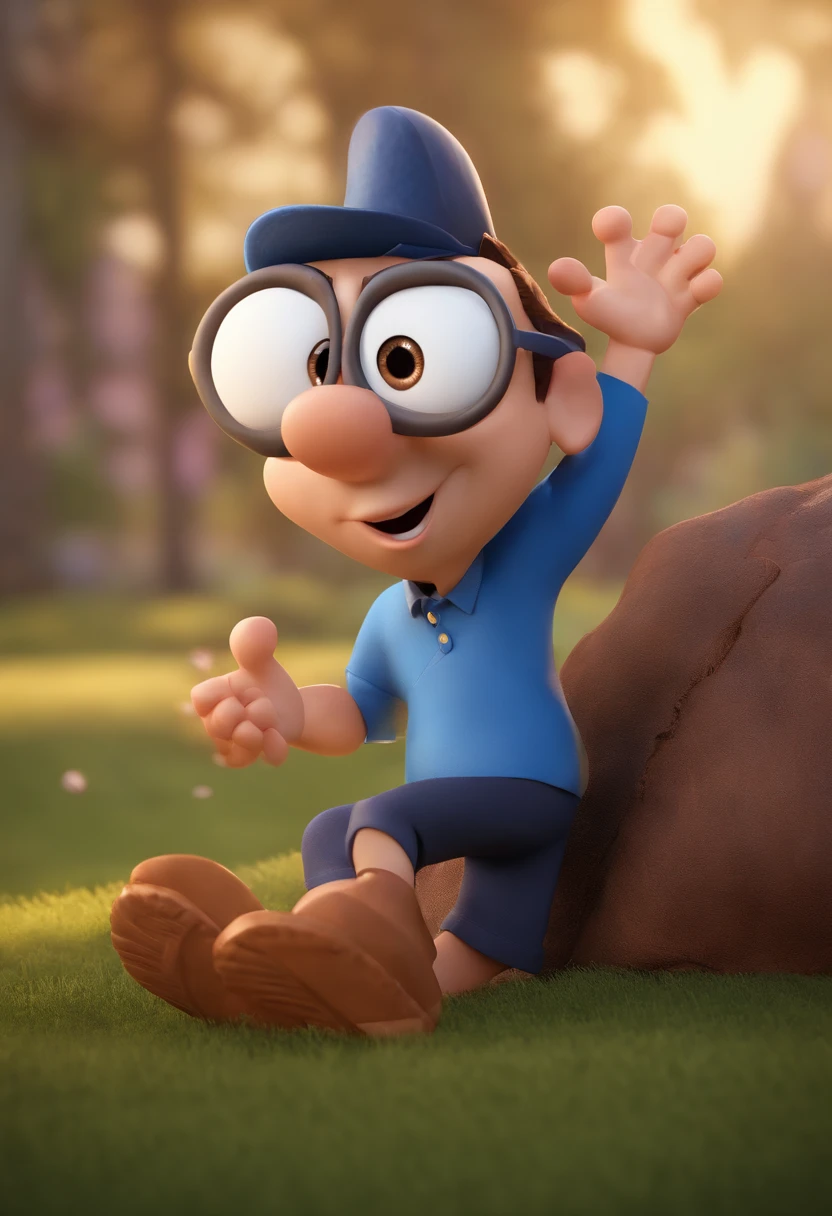 Cartoon character of a man wearing black glasses and a blue shirt, um personagem animado, Caractere estilizado, animation style rendering, 3D estilizado, Arnold Maya render, 3 d render stylized, toon render keyshot, Personagem 3D, Personagem 3D, 3d rendering stylized, 3 d character render, personagem de desenho animado, Personagem de close up, Pose de personagem, (Estilo Pixar) (master part:1.2) (Bokeh) (best quality) (pele detalhada) (textura detalhada) (8k) (argila) (Cinematic lighting) (foco nítido,Senta e vaza a parte superior do corpo