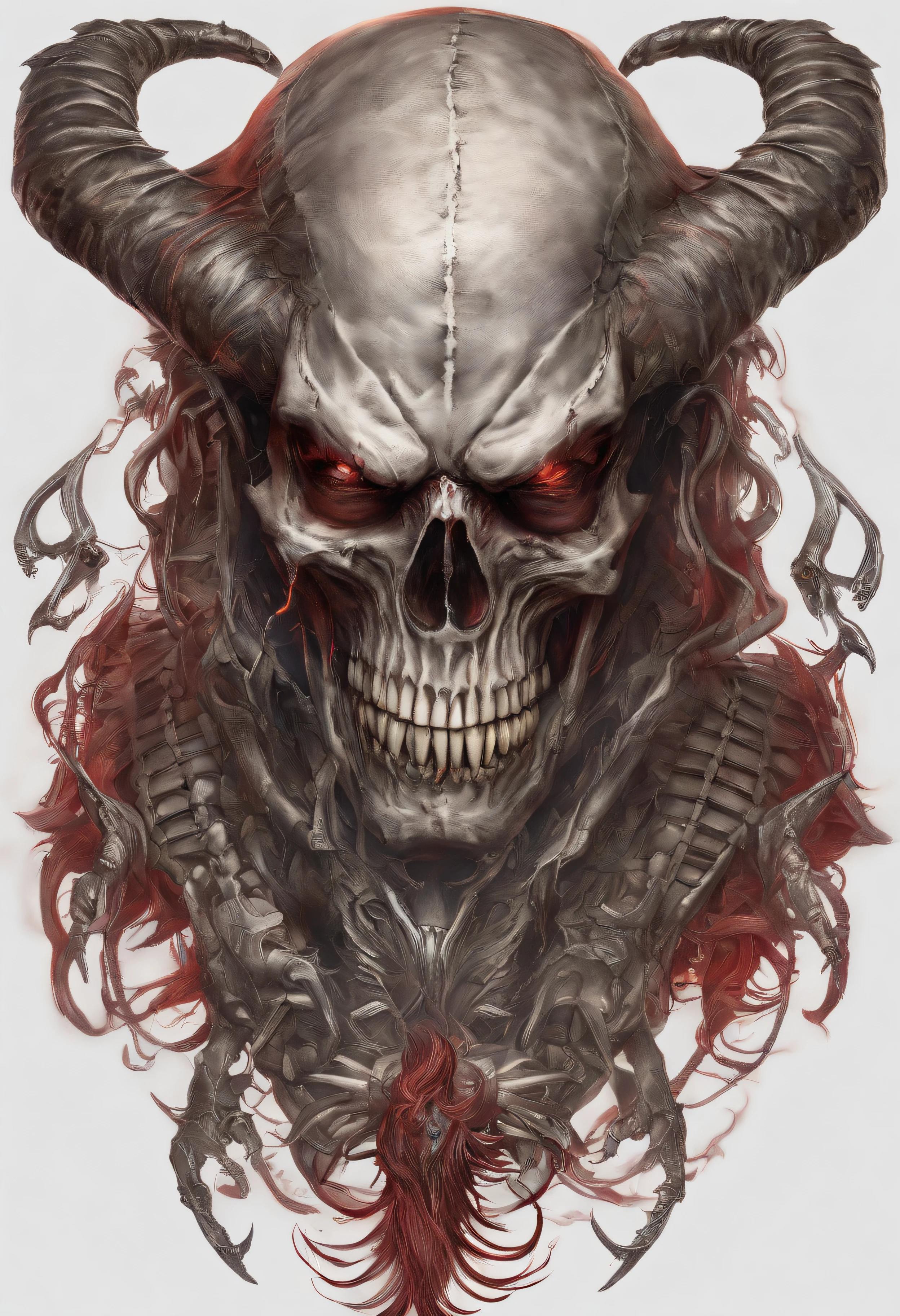 devil horns,Claws,battleaxe,Spooky environment,dentes pontiagudos,Berserker,full bodyesbian,Powerful aura,A strong sense of oppression,incredibly detailed,Red-eyed skeleton,The flames of hell are raging,Skeleton Legion,Ultra photo realsisim
