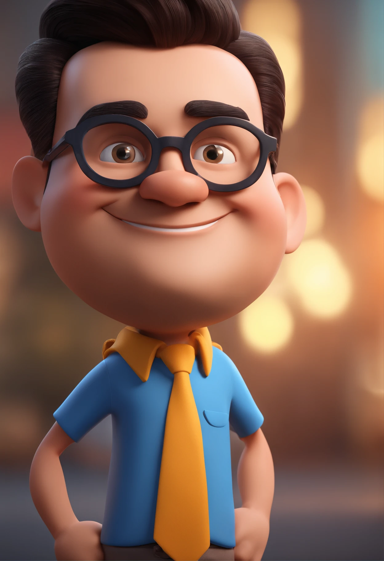 Cartoon character of a man with black glasses and a blue shirt, animation character, Caractere estilizado, animation style rendering, 3D estilizado, Arnold Maya render, 3 d render stylized, toon render keyshot, Personagem 3D, Personagem 3D, 3d rendering stylized, 3 d character render, personagem de desenho animado, Personagem de close up, Pose de personagem, (Estilo Pixar) (master part:1.2) (Bokeh) (best quality) (pele detalhada) (textura detalhada) (8k) (argila) (Cinematic lighting) (foco nítido