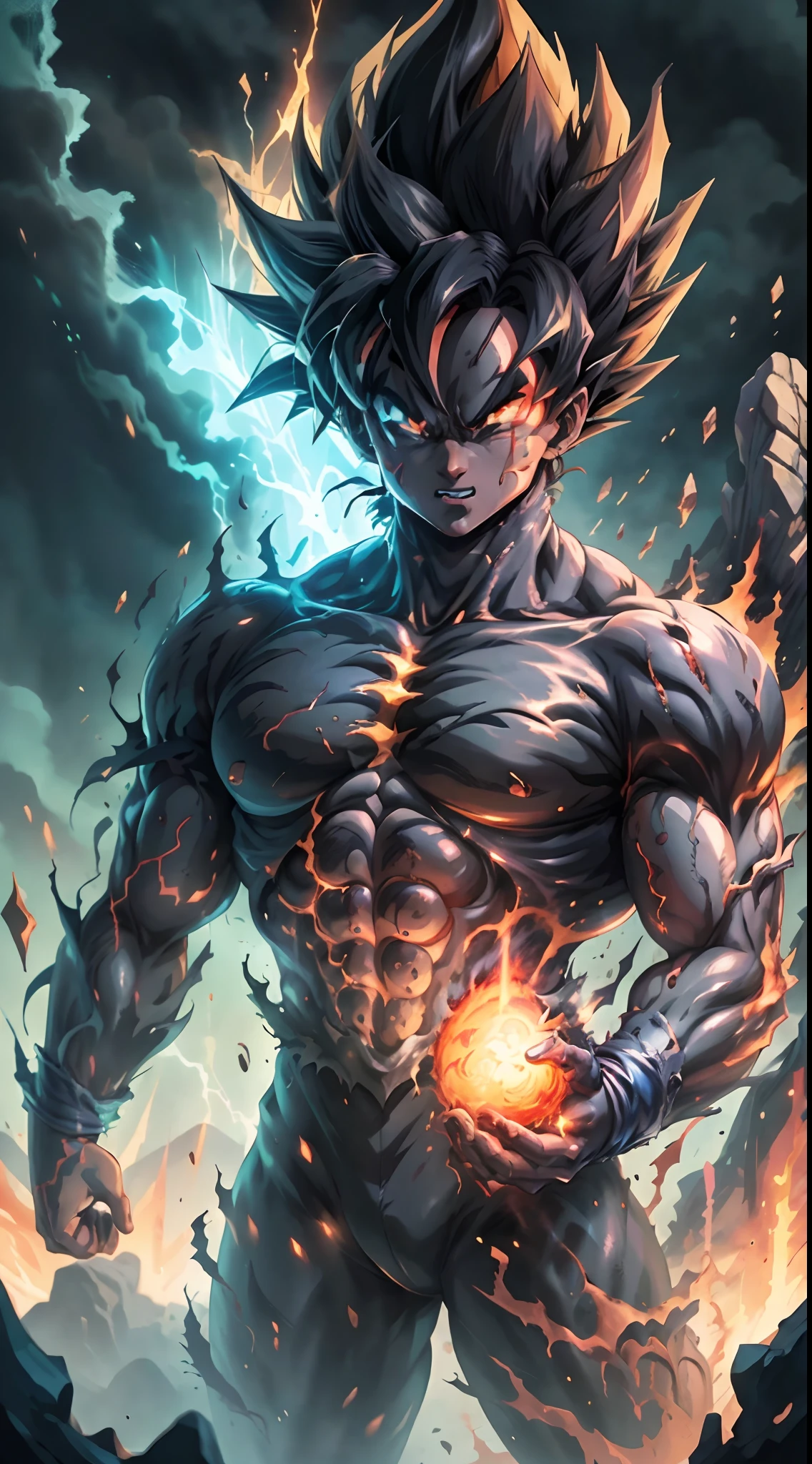 Get ready for a visual feast with Black Goku Demon God has a handsome face and piercing red eyes. In his transformed state, he radiates extreme instinct and power, creating an epic anime about this man of energy. See how he manipulates fire and lava in stunning anime artwork that will blow your mind. This concept art is straight from the Dragon Ball Universe, with manga-style 8k wallpapers that will transport you to another dimension. Get ready to be amazed by this detailed piece of digital anime art, showcasing the ultimate combination of style and power.