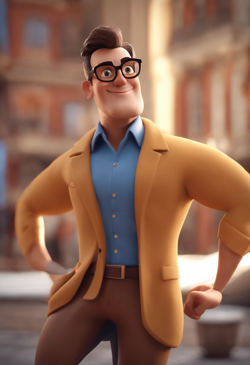 Cartoon character of a man with black glasses and a blue shirt, animation character, Caractere estilizado, animation style rendering, 3D estilizado, Arnold Maya render, 3 d render stylized, toon render keyshot, Personagem 3D, Personagem 3D, 3d rendering stylized, 3 d character render, personagem de desenho animado, Personagem de close up, Pose de personagem, (Estilo Pixar) (master part:1.2) (Bokeh) (best quality) (pele detalhada) (textura detalhada) (8k) (argila) (Cinematic lighting) (foco nítido