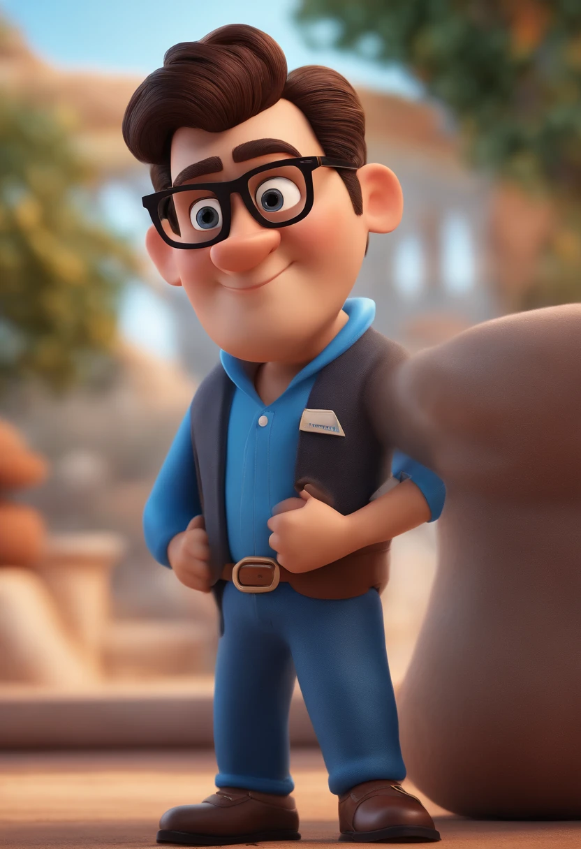 Cartoon character of a man with black glasses and a blue shirt, animation character, Caractere estilizado, animation style rendering, 3D estilizado, Arnold Maya render, 3 d render stylized, toon render keyshot, Personagem 3D, Personagem 3D, 3d rendering stylized, 3 d character render, personagem de desenho animado, Personagem de close up, Pose de personagem, (Estilo Pixar) (master part:1.2) (Bokeh) (best quality) (pele detalhada) (textura detalhada) (8k) (argila) (Cinematic lighting) (foco nítido