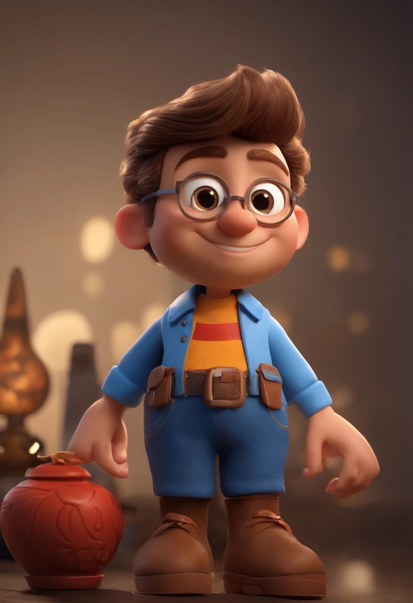 Personagem de desenho animado de um homem, uma camisa azul, um personagem animado, Caractere estilizado, animation style rendering, 3D estilizado, Arnold Maya render, 3 d render stylized, toon render keyshot, Personagem 3D, Personagem 3D, 3d rendering stylized, 3 d character render, personagem de desenho animado, Personagem de close up, Pose de personagem, (Estilo Pixar) (master part:1.2) (Bokeh) (best quality) (pele detalhada) (textura detalhada) (8k) (argila) (Cinematic lighting) (foco nítido，Senta e vaza a parte superior do corpo