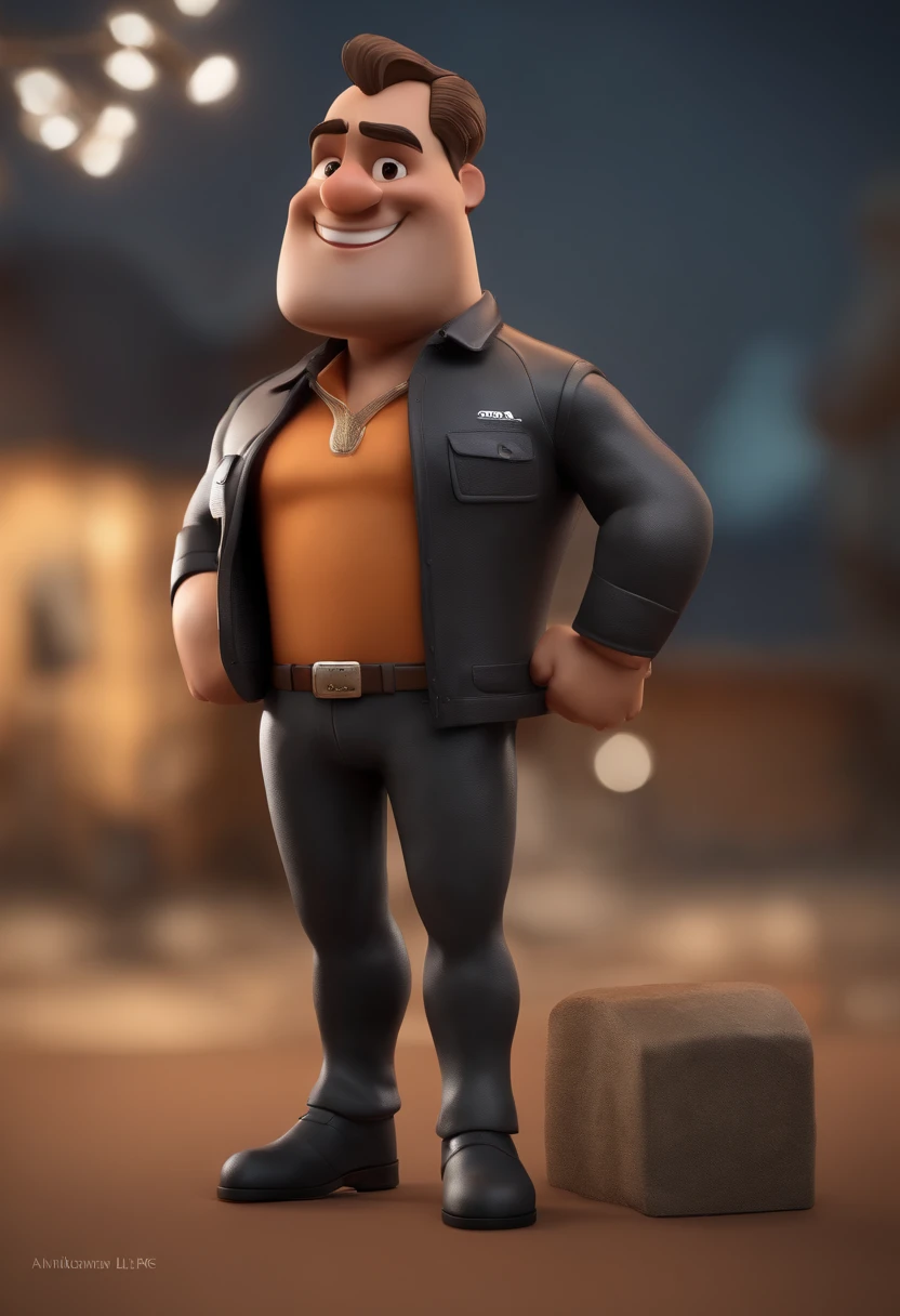 Personagem de desenho animado de um homem usando uma camisa preta, alto, um personagem animado, Caractere estilizado, animation style rendering, 3D estilizado, Arnold Maya render, 3 d render stylized, toon render keyshot, Personagem 3D, Personagem 3D, 3d rendering stylized, 3 d character render, personagem de desenho animado, Personagem de close up, Pose de personagem, (Estilo Pixar) (master part:1.2) (Bokeh) (best quality) (pele detalhada) (textura detalhada) (8k) (argila) (Cinematic lighting) (foco nítido,Senta e vaza a parte superior do corpo