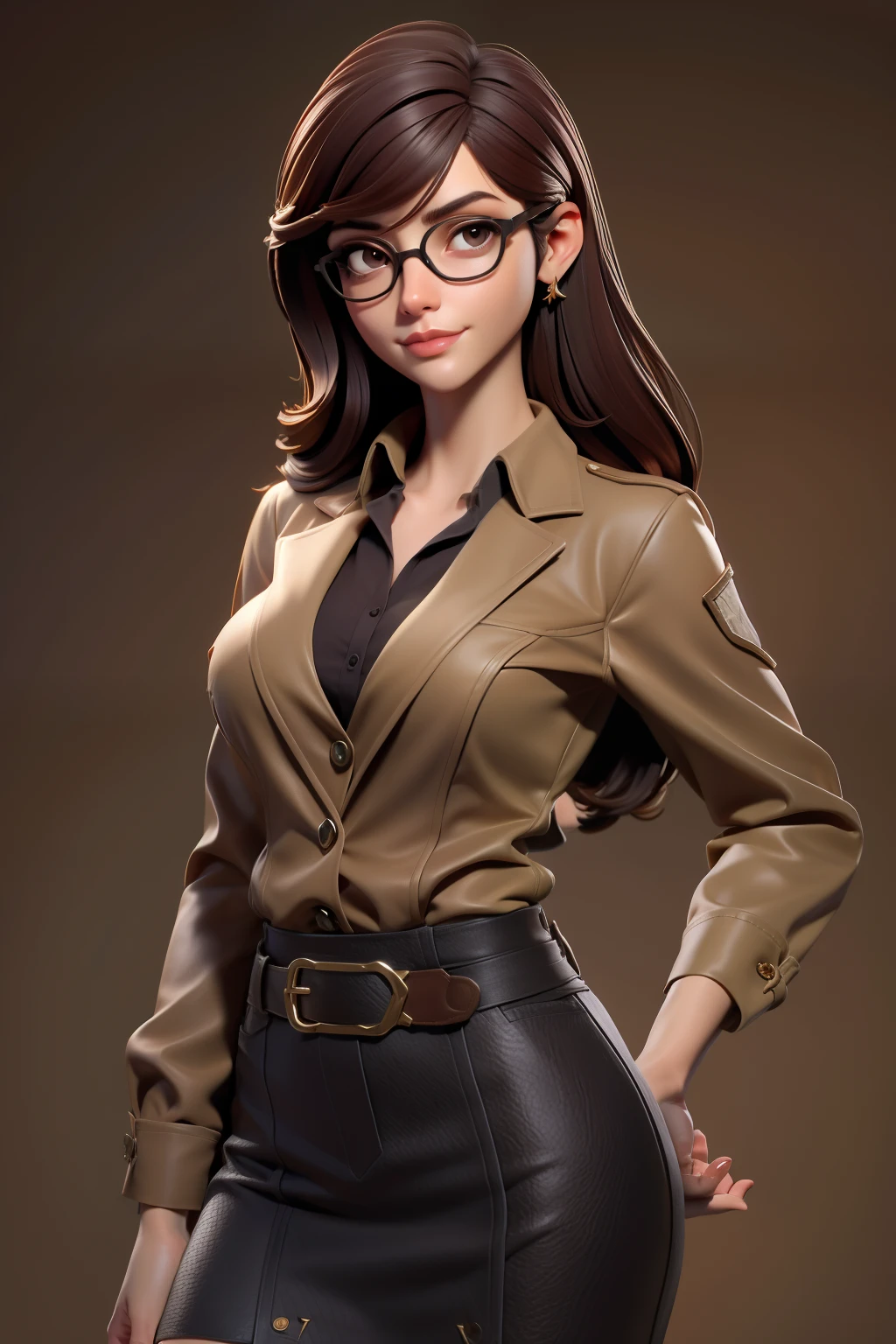 Loira _Adult Intelligent Archaeologist Dressed in Earth-Colored Clothes Wears Glasses. Mysticism and seductive beauty