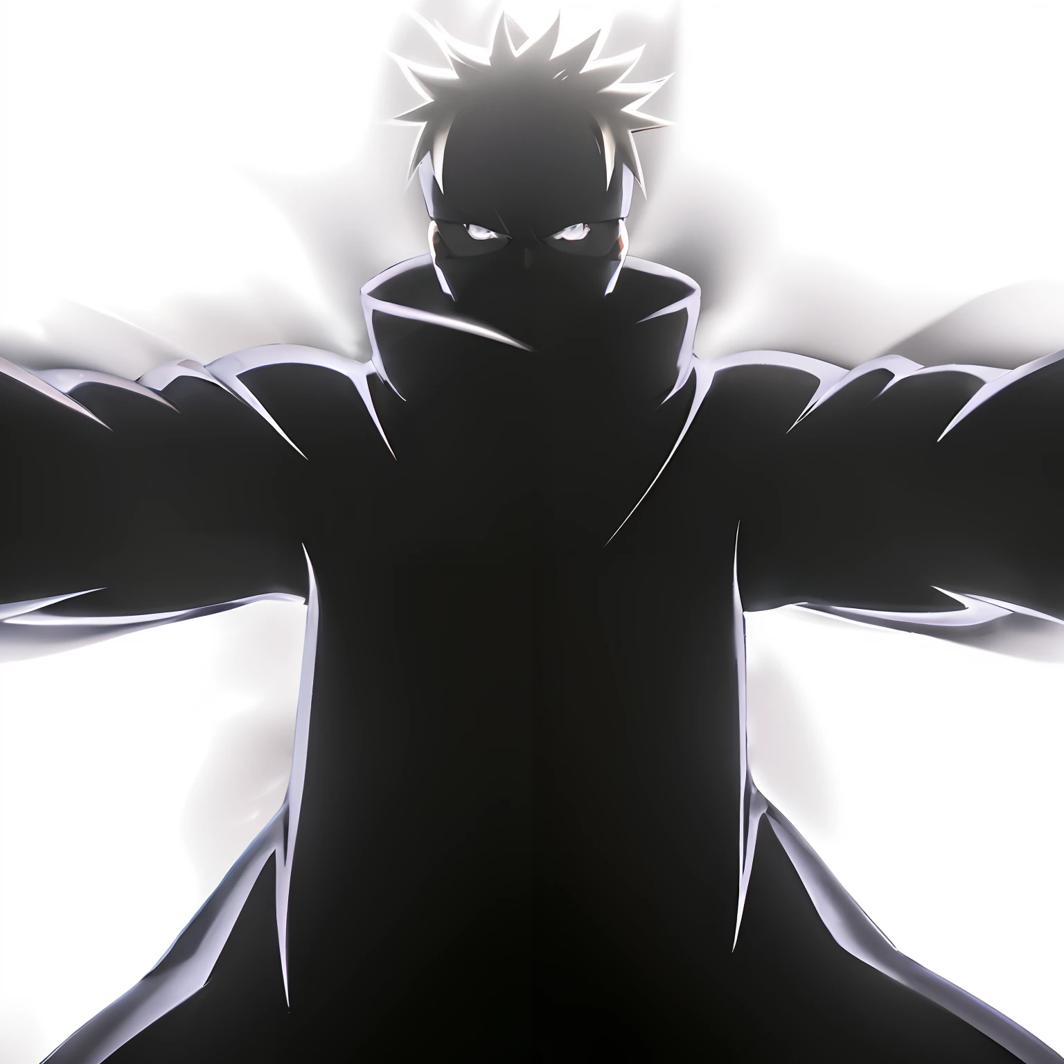 Anime character with outstretched arms in front of a white background, dor de naruto, badass anime 8 k, naruto artstyle, menacing aura, de naruto, Anime Wallaper, Aura do Mal, aura negra brilhante, pose mais forte, naruto uzumaki, simetria!! Retrato de Akuma, Anime lighting, Estilo de arte ufotable, Shinobi