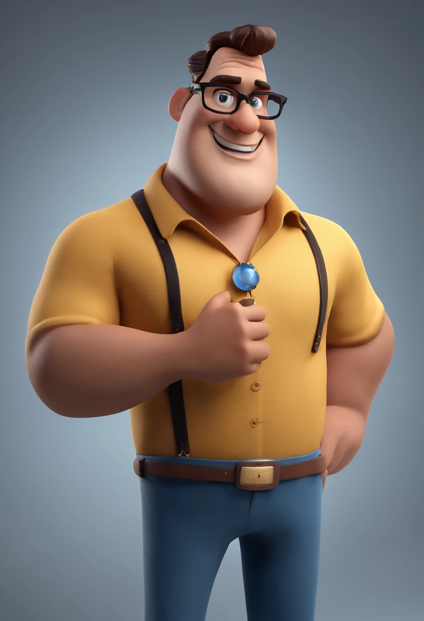 Cartoon character of a man with black glasses and a blue shirt, animation character, Caractere estilizado, animation style rendering, 3D estilizado, Arnold Maya render, 3 d render stylized, toon render keyshot, Personagem 3D, Personagem 3D, 3d rendering stylized, 3 d character render, personagem de desenho animado, Personagem de close up, Pose de personagem, (Estilo Pixar) (master part:1.2) (Bokeh) (best quality) (pele detalhada) (textura detalhada) (8k) (argila) (Cinematic lighting) (foco nítido