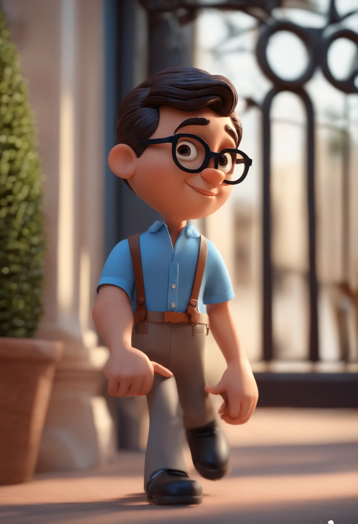 Cartoon character of a man with black glasses and a blue shirt, animation character, Caractere estilizado, animation style rendering, 3D estilizado, Arnold Maya render, 3 d render stylized, toon render keyshot, Personagem 3D, Personagem 3D, 3d rendering stylized, 3 d character render, personagem de desenho animado, Personagem de close up, Pose de personagem, (Estilo Pixar) (master part:1.2) (Bokeh) (best quality) (pele detalhada) (textura detalhada) (8k) (argila) (Cinematic lighting) (foco nítido