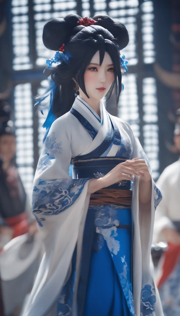 Menina anime com um vestido azul e branco segurando uma bola azul, Onmyoji, arte detalhada Onmyoji, Retrato de Onmyoji, divindade de cabelos brancos, Keqing de Genshin Impact, Genshin, de arknights, Zhongli, Genshin Impact, Heise Jinyao, por Shitao, Loong, por Yang J, yun ling