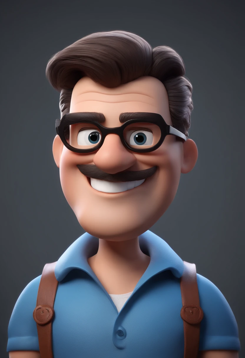 Cartoon character of a man with black glasses and a blue shirt, animation character, Caractere estilizado, animation style rendering, 3D estilizado, Arnold Maya render, 3 d render stylized, toon render keyshot, Personagem 3D, Personagem 3D, 3d rendering stylized, 3 d character render, personagem de desenho animado, Personagem de close up, Pose de personagem,  (Estilo Pixar) (master part:1.2) (Bokeh) (best quality) (pele detalhada) (textura detalhada) (8k) (argila) (Cinematic lighting) (foco nítido