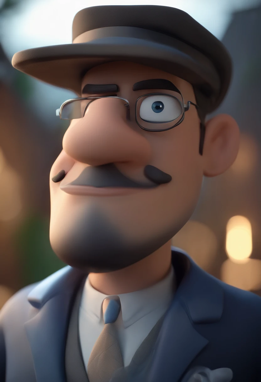 Cartoon character of a man wearing black glasses and a blue shirt, um personagem animado, Caractere estilizado, animation style rendering, 3D estilizado, Arnold Maya render, 3 d render stylized, toon render keyshot, Personagem 3D, Personagem 3D, 3d rendering stylized, 3 d character render, personagem de desenho animado, Personagem de close up, Pose de personagem, (Estilo Pixar) (master part:1.2) (Bokeh) (best quality) (pele detalhada) (textura detalhada) (8k) (argila) (Cinematic lighting) (foco nítido,Senta e vaza a parte superior do corpo