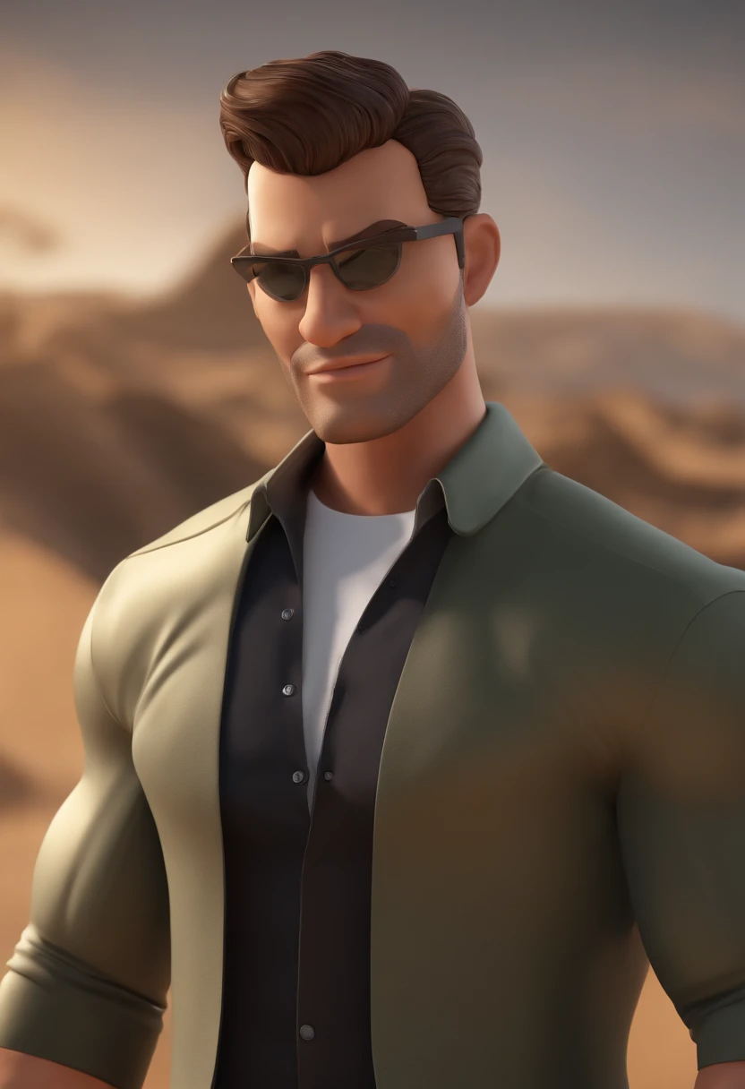 Personagem de desenho animado do sexo masculino usando uma camisa preta de manga, altura de 1.82, um personagem animado, Caractere estilizado, animation style rendering, 3D estilizado, Arnold Maya render, 3 d render stylized, toon render keyshot, Personagem 3D, Personagem 3D, 3d rendering stylized, 3 d character render, personagem de desenho animado, Personagem de close up, Pose de personagem, (Estilo Pixar) (master part:1.2) (Bokeh) (best quality) (pele detalhada) (textura detalhada) (8k) (argila) (Cinematic lighting) (foco nítido，Senta e vaza a parte superior do corpo