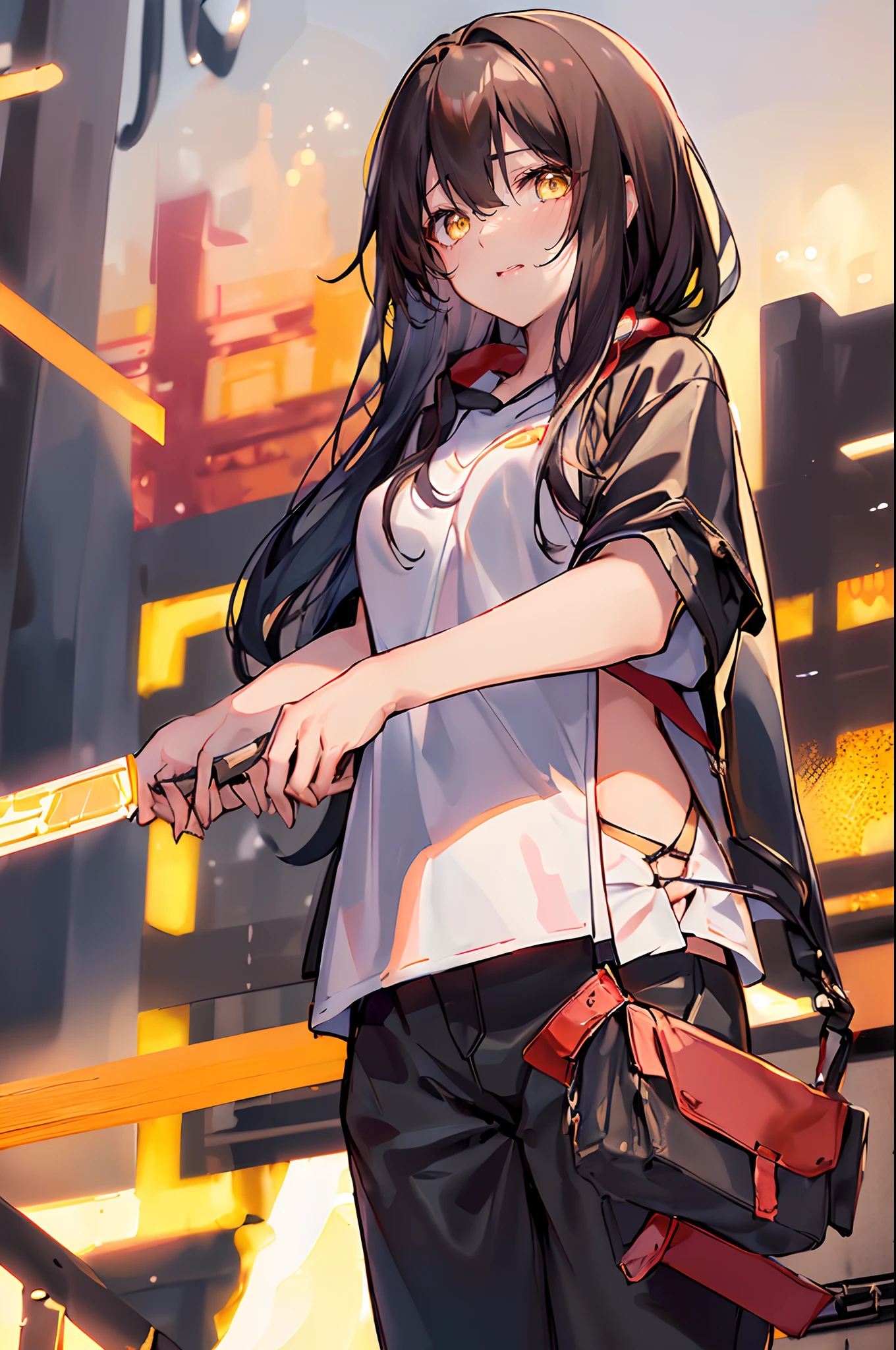 (4K works))、masterpiece、(top-quality)、shopping、Korean female、adult woman、((Adult 26 years old))、((Face similar to Hyunjin))、cool lady、tall、((Glaring expression))、((Sleepy face))、((Strong eyes))、((Wearing a white T-shirt and black hooded jacket、Wear long black pants))、((Wear a black mask))、((Smaller face))、Slim body、((How to stand a sales match))、((Cheeky way of standing))、((Bad girl))、((Black long-haired))、((Yellow eyes))、((shot from front))、((Looking down on the viewer))、((rearing))、Blunt pose、((Shot alone))、((Solo Photography))