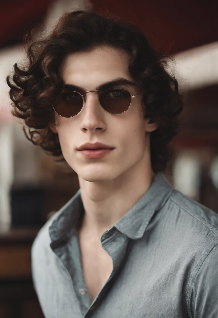 A white boy with slightly slanted brown eyes, a typical Italian thin nose with freckles. medium wavy hair extremely black like the waves of the sea, 18 years old pale skin and striking eyebrows but not that big, noticeable eyelashes reminiscent of freckles and extremely black hair. high qualiy. its a boy 18 years