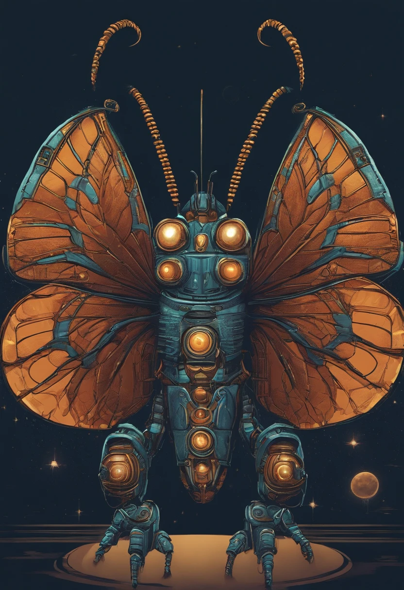 um close up de um personagem de desenho animado com um traje de borboleta, Design de personagens de quadrinhos dos anos 90, Asa Ciborgue, insectoid, steampunk superhero, inspirado em Tim Doyle, insectile forearms folded, detailed cosmic angelic robot, arte pop borboleta, Ultra Mega Super Detalhe, cosmic horror entity with wings, personagem de quadrinhos, Vespa ciborgue, full-colour illustration