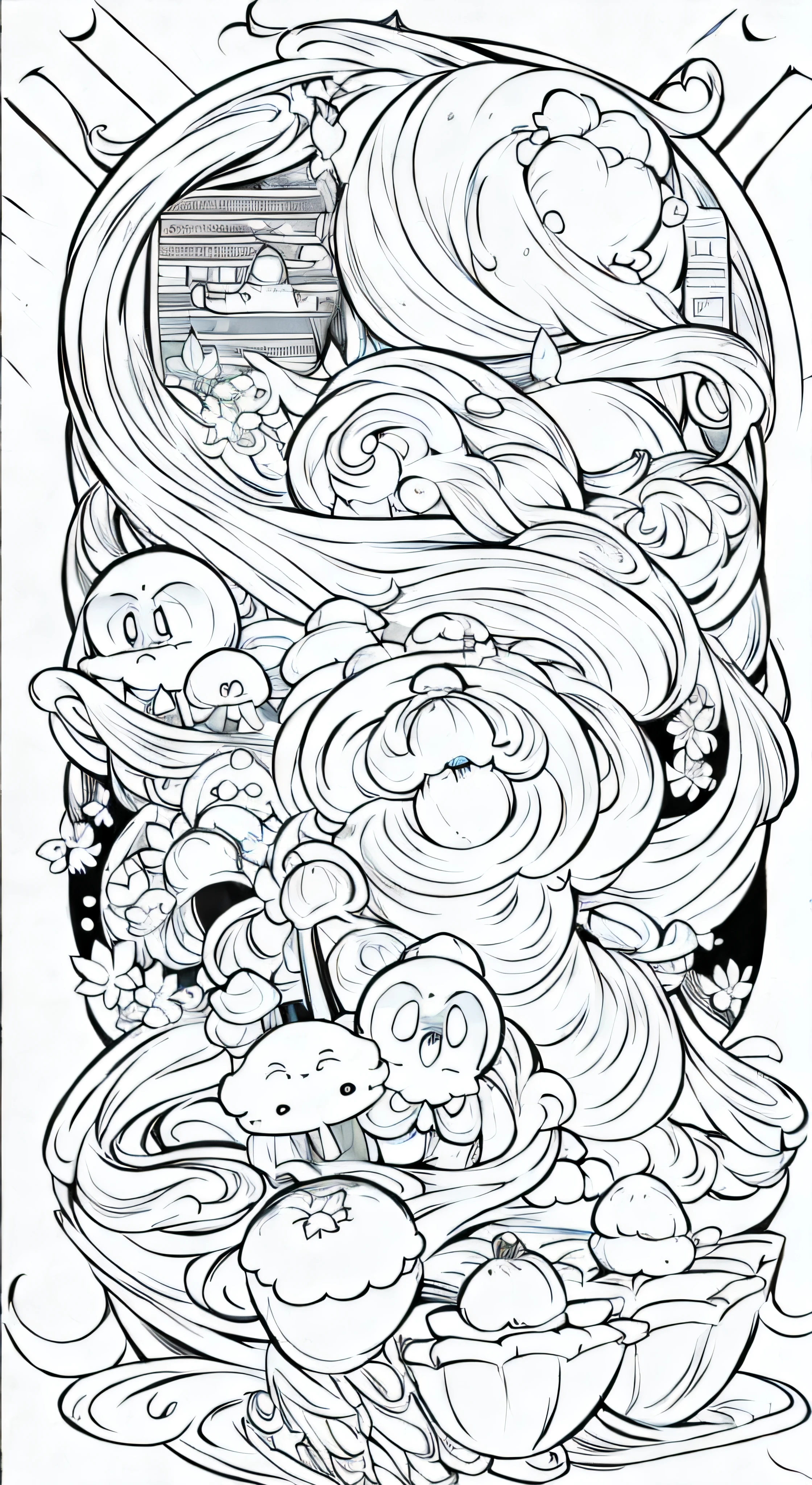 Coloring page of a animals, cartoon style, thick lines, no color, white background, only strokes