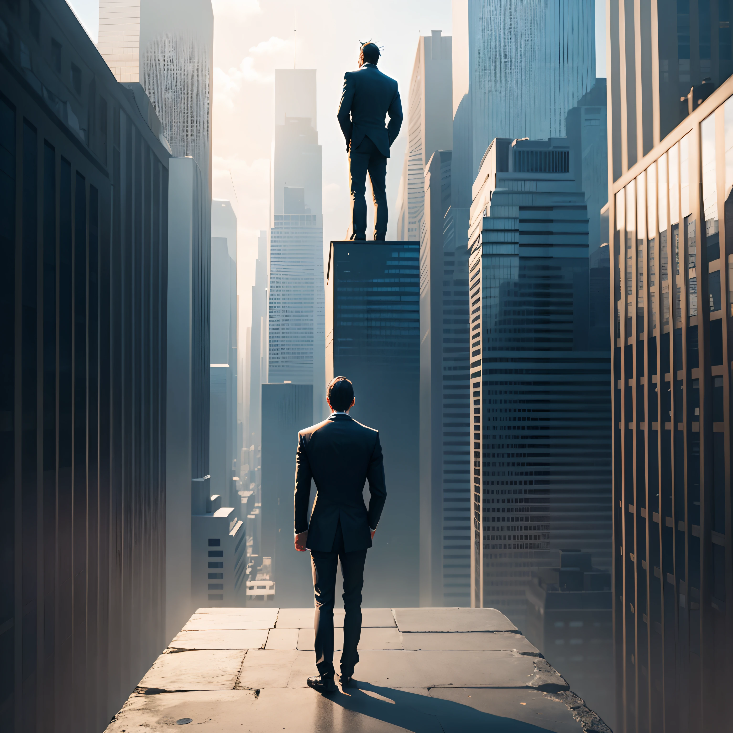A man standing alone on the top of his business empire