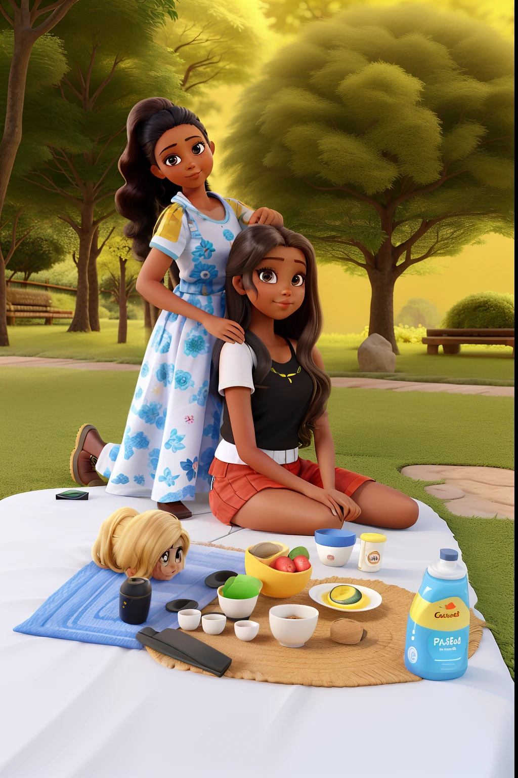 Realistic, 1 girl, Cabelos escuros, olhos castanhos escuros, pele branca, olhos brilhantes, split lips, corar, fofo, Jardim, dia, flor. 1 girl, cabelo escuro longo, pele negra, olhos escuros brilhantes, fofa