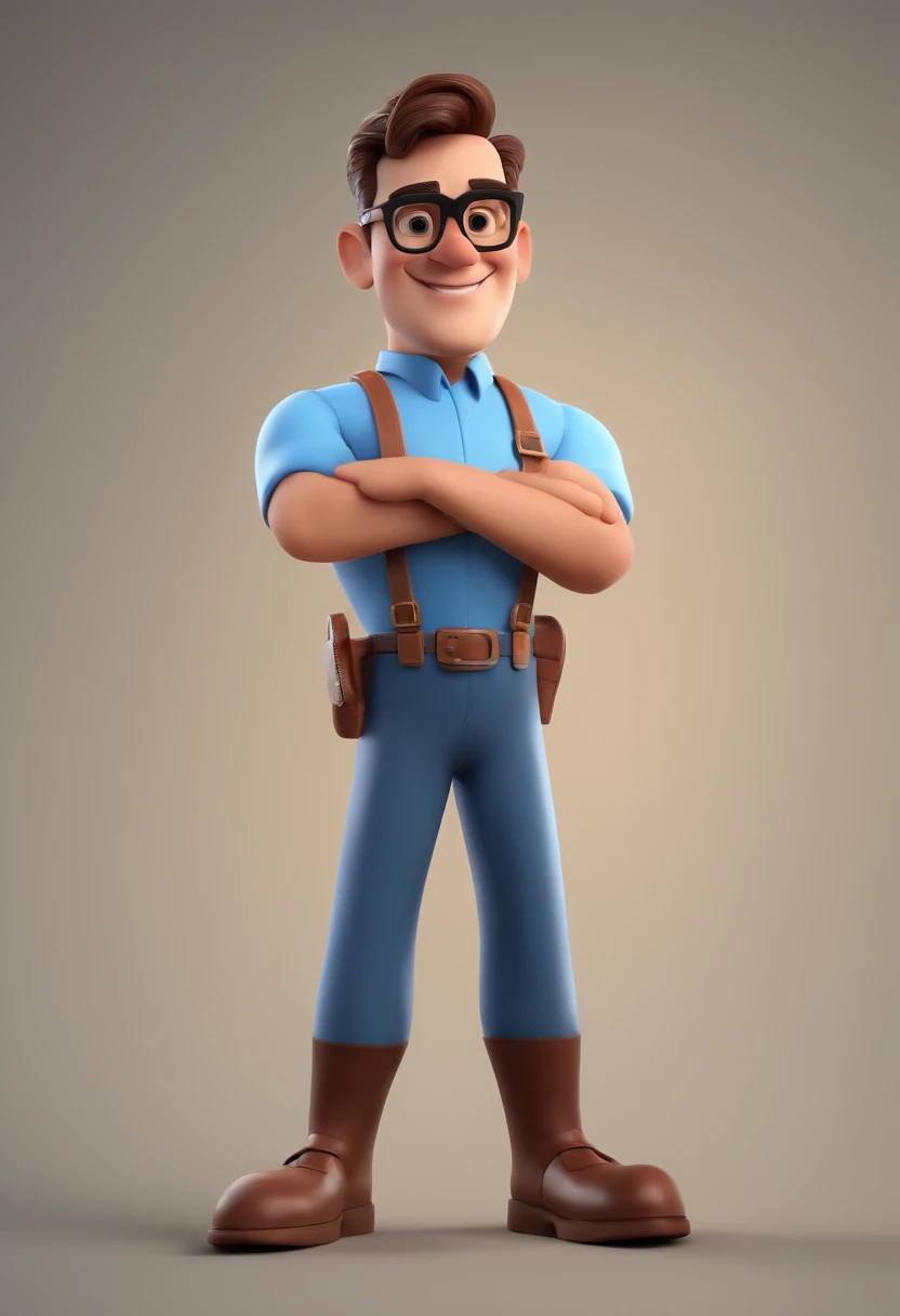 Cartoon character of a man with black glasses and a blue shirt, animation character, Caractere estilizado, animation style rendering, 3D estilizado, Arnold Maya render, 3 d render stylized, toon render keyshot, Personagem 3D, Personagem 3D, 3d rendering stylized, 3 d character render, personagem de desenho animado, Personagem de close up, Pose de personagem, (Estilo Pixar) (master part:1.2) (Bokeh) (best quality) (pele detalhada) (textura detalhada) (8k) (argila) (Cinematic lighting) (foco nítido
