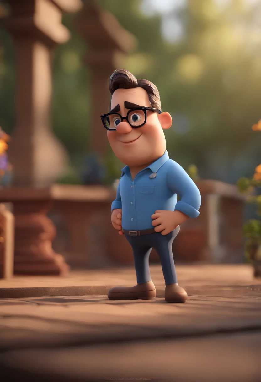 Cartoon character of a man with black glasses and a blue shirt, animation character, Caractere estilizado, animation style rendering, 3D estilizado, Arnold Maya render, 3 d render stylized, toon render keyshot, Personagem 3D, Personagem 3D, 3d rendering stylized, 3 d character render, personagem de desenho animado, Personagem de close up, Pose de personagem, (Estilo Pixar) (master part:1.2) (Bokeh) (best quality) (pele detalhada) (textura detalhada) (8k) (argila) (Cinematic lighting) (foco nítido