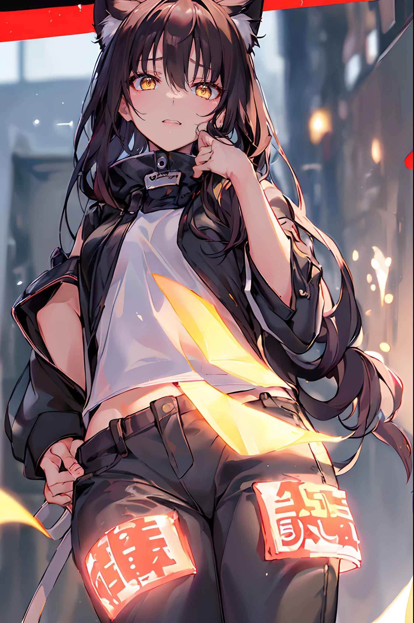 (4K works))、masterpiece、(top-quality)、shopping、Korean female、adult woman、((Adult 26 years old))、((Face similar to Hyunjin))、cool lady、tall、((Glaring expression))、((Sleepy face))、((Strong eyes))、((Wearing a white T-shirt and black hooded jacket、Wear long black pants))、((Wear a black mask))、((Smaller face))、Slim body、((How to stand a sales match))、((Cheeky way of standing))、((Bad girl))、((Black long-haired))、((Yellow eyes))、((shot from front))、((Looking down on the viewer))、((rearing))、Blunt pose、((Shot alone))、((Solo Photography))