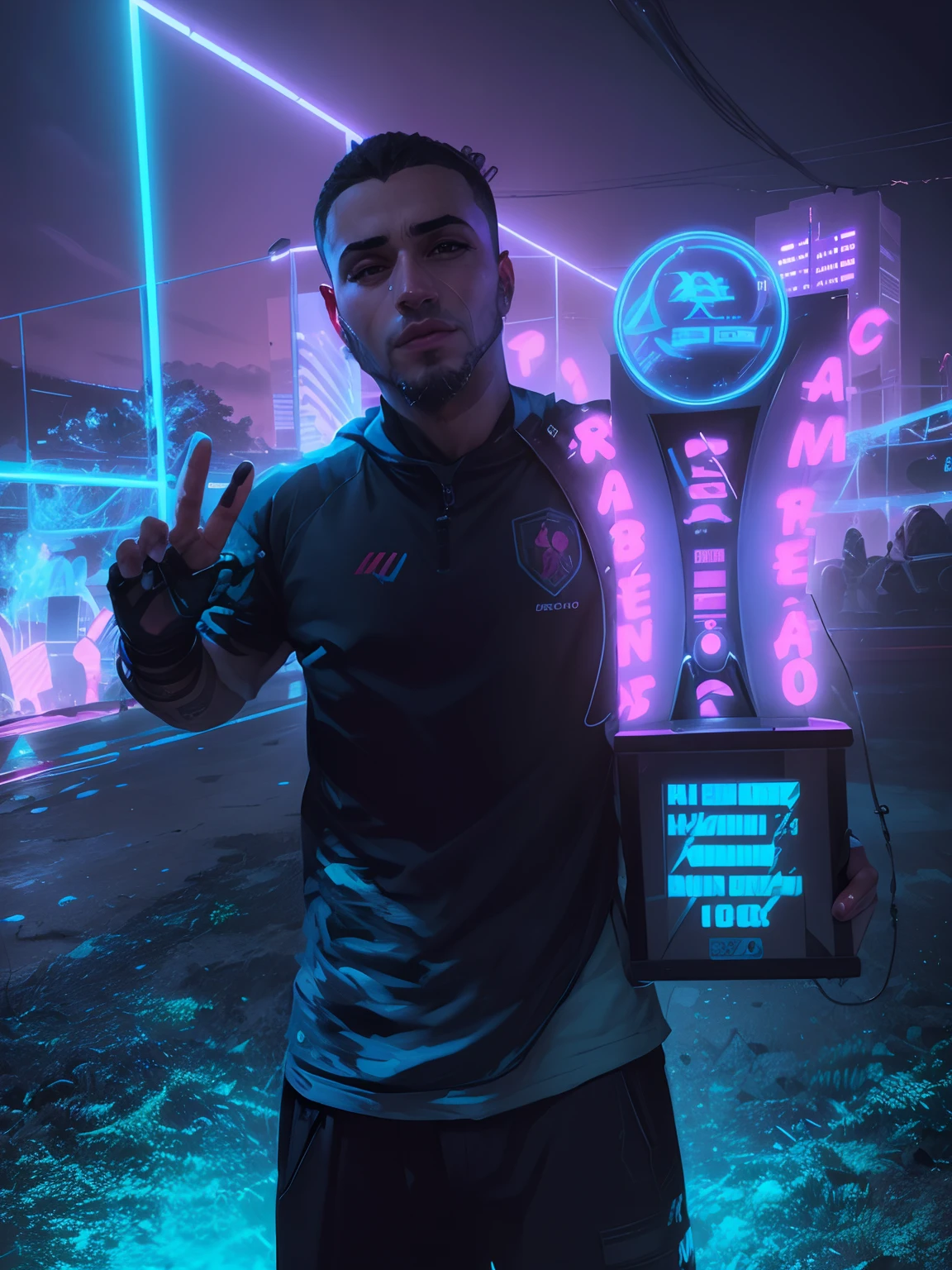 Mudar fundo cyberpunk menino bonito, Rosto realista,