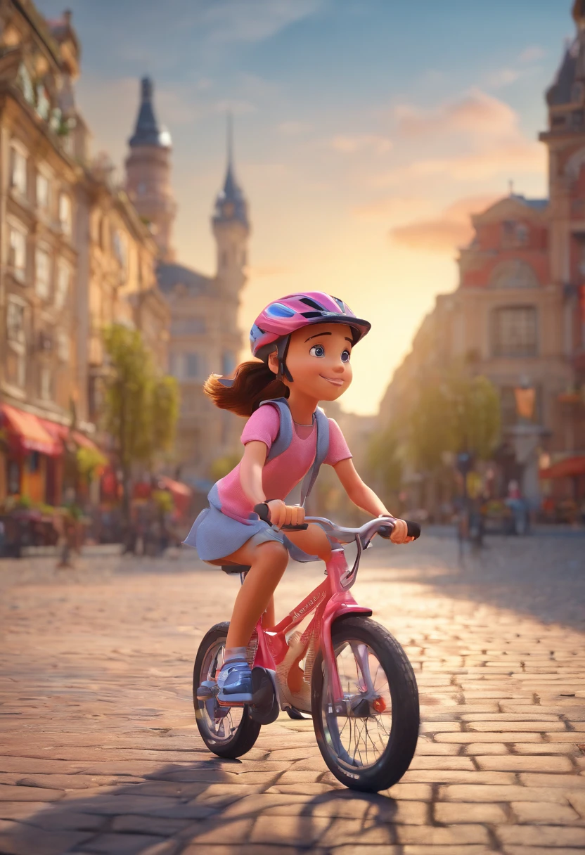 Estilo poxar: A 7-year-old girl riding a bicycle in the square