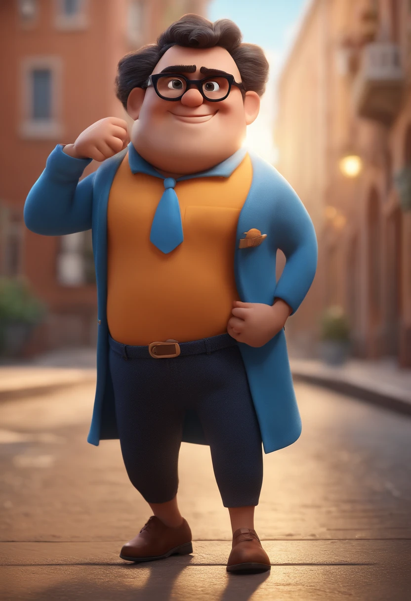 Cartoon character of a man with black glasses and a blue shirt, animation character, Caractere estilizado, animation style rendering, 3D estilizado, Arnold Maya render, 3 d render stylized, toon render keyshot, Personagem 3D, Personagem 3D, 3d rendering stylized, 3 d character render, personagem de desenho animado, Personagem de close up, Pose de personagem, (Estilo Pixar) (master part:1.2) (Bokeh) (best quality) (pele detalhada) (textura detalhada) (8k) (argila) (Cinematic lighting) (foco nítido