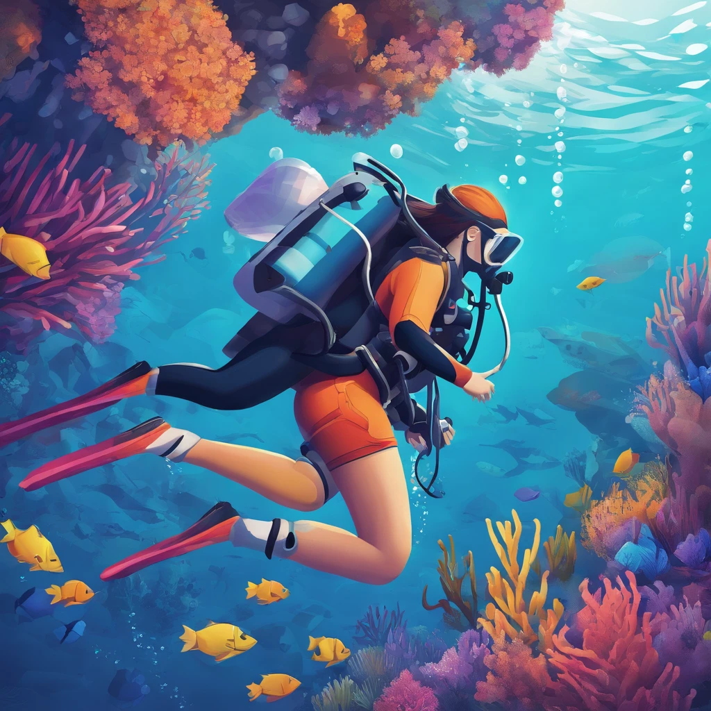 detailed, a woman scuba diving, close up