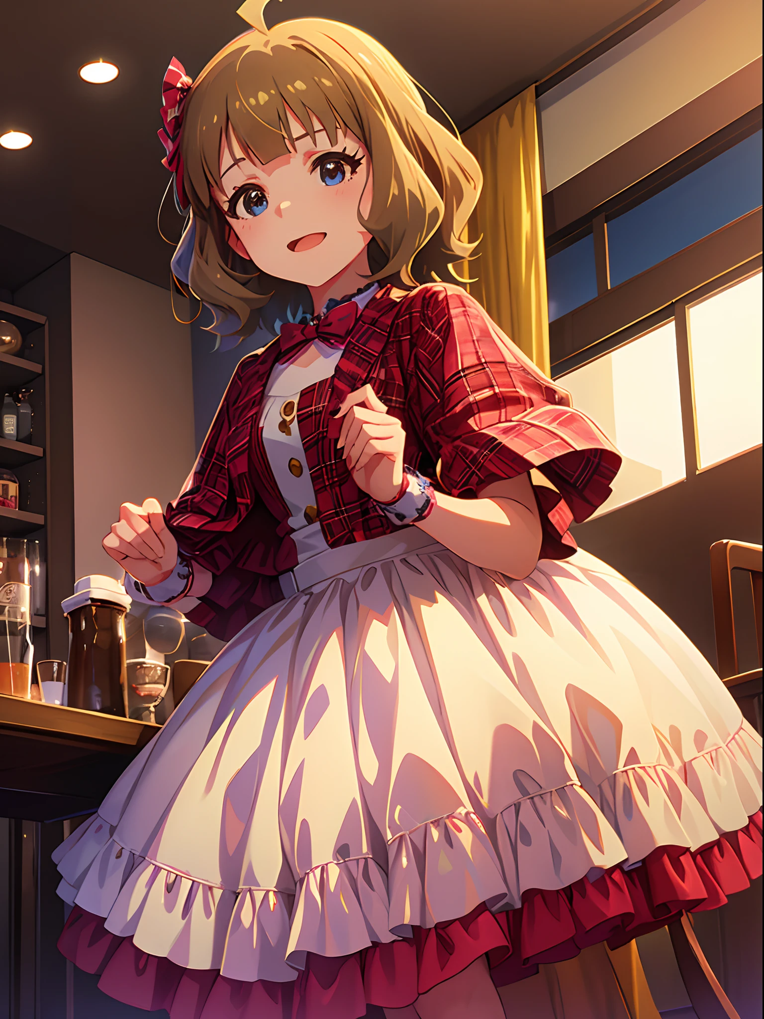 momoko suou (million live), 1 girl, 11 years old, Solo, Cute Girl,Best Quality, Ultra-detailed, 8K, High resolution, Detailed face, Dress, (((Rockabilly fashion, Retro Fashion))), 1970's, American Diner, restaurant,