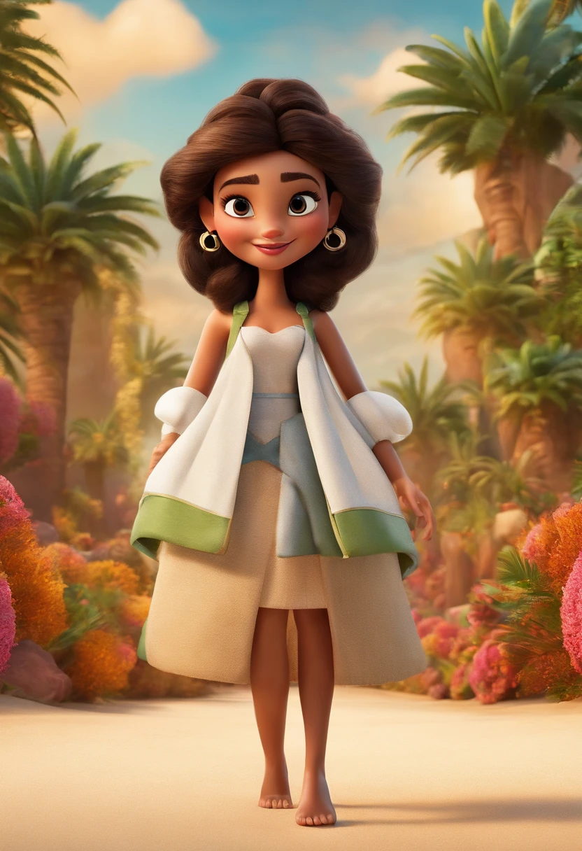 Create a Disney PIXAR-style 3D poster. Mulher brasileira,cabelo comprido, pus size e elegante