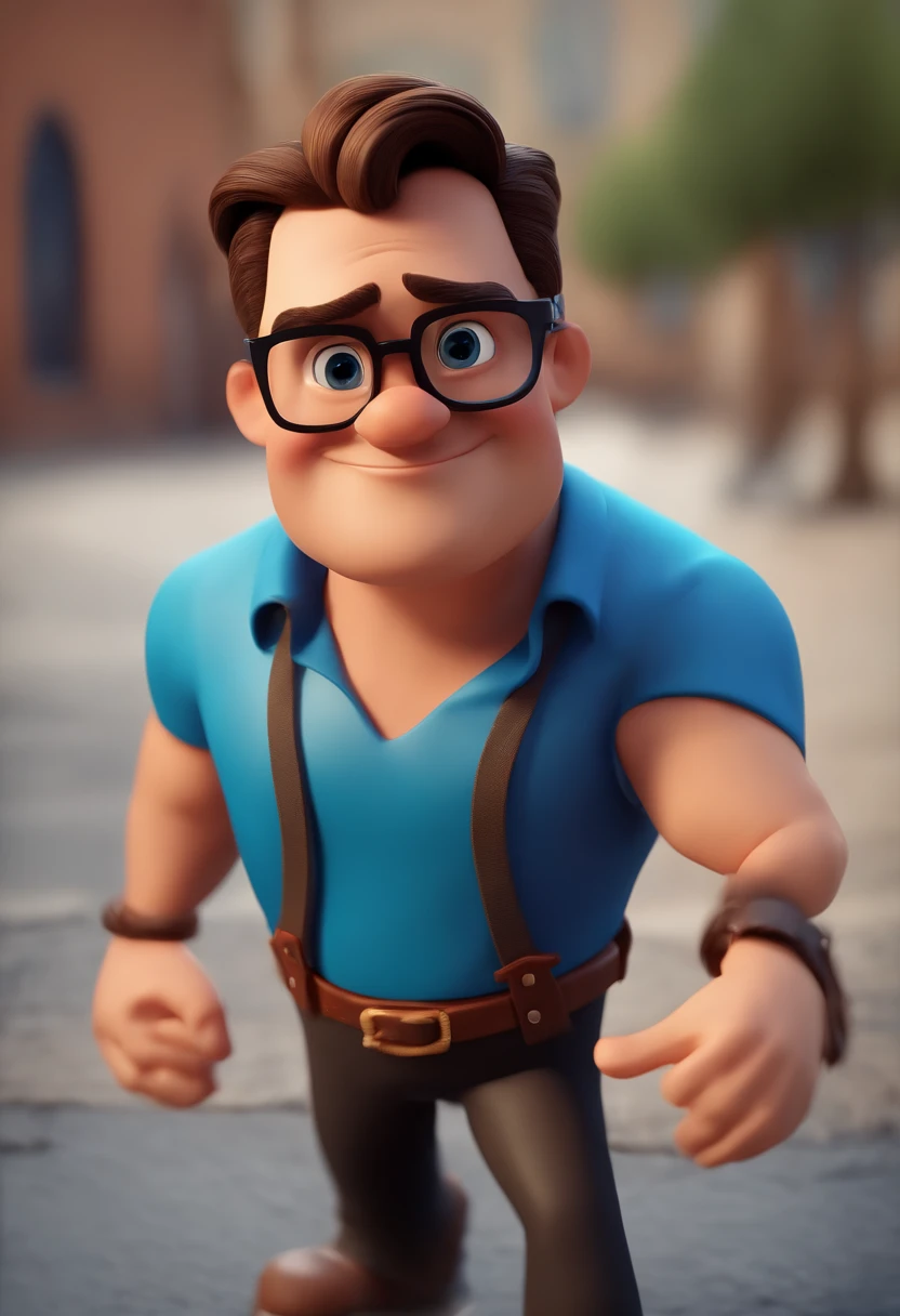 Cartoon character of a man with black glasses and a blue shirt, animation character, Caractere estilizado, animation style rendering, 3D estilizado, Arnold Maya render, 3 d render stylized, toon render keyshot, Personagem 3D, Personagem 3D, 3d rendering stylized, 3 d character render, personagem de desenho animado, Personagem de close up, Pose de personagem, (Estilo Pixar) (master part:1.2) (Bokeh) (best quality) (pele detalhada) (textura detalhada) (8k) (argila) (Cinematic lighting) (foco nítido