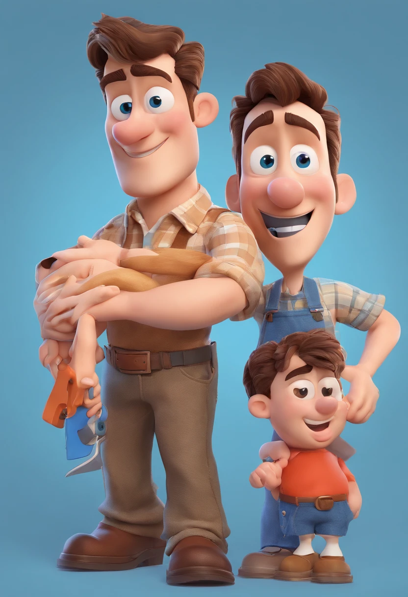Estilo Pixar: The grown man is holding a naked blue-eyed boy and in his other hand he is holding a pair of scissors and is trying to cut off the boy's testicles,3D Poster,Disney