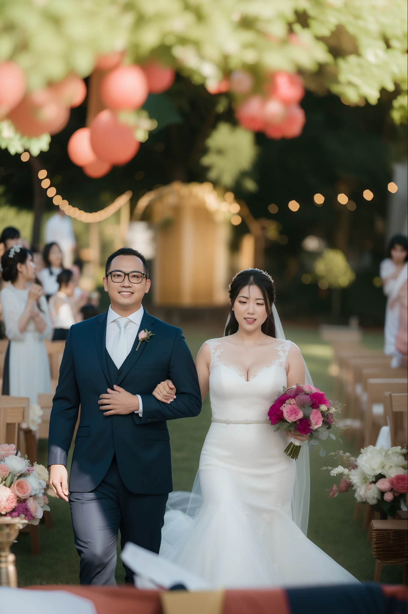 Brides and grooms walking down the aisle at outdoor wedding ceremony, noivos, Natasha Tan Maciej Kuciara, Postagem no Reddit, por Aya Goda, noivo, walking towards the camera, Alex Miranda, casamento, Casal feliz, foto do casamento, Tyler Edlin e Natasha Tan, ligeiramente realista, finalmente, Directed by: Natasha Tan, Fundo de primeiro plano, basia tran |, Directed by: Rhea Carmi