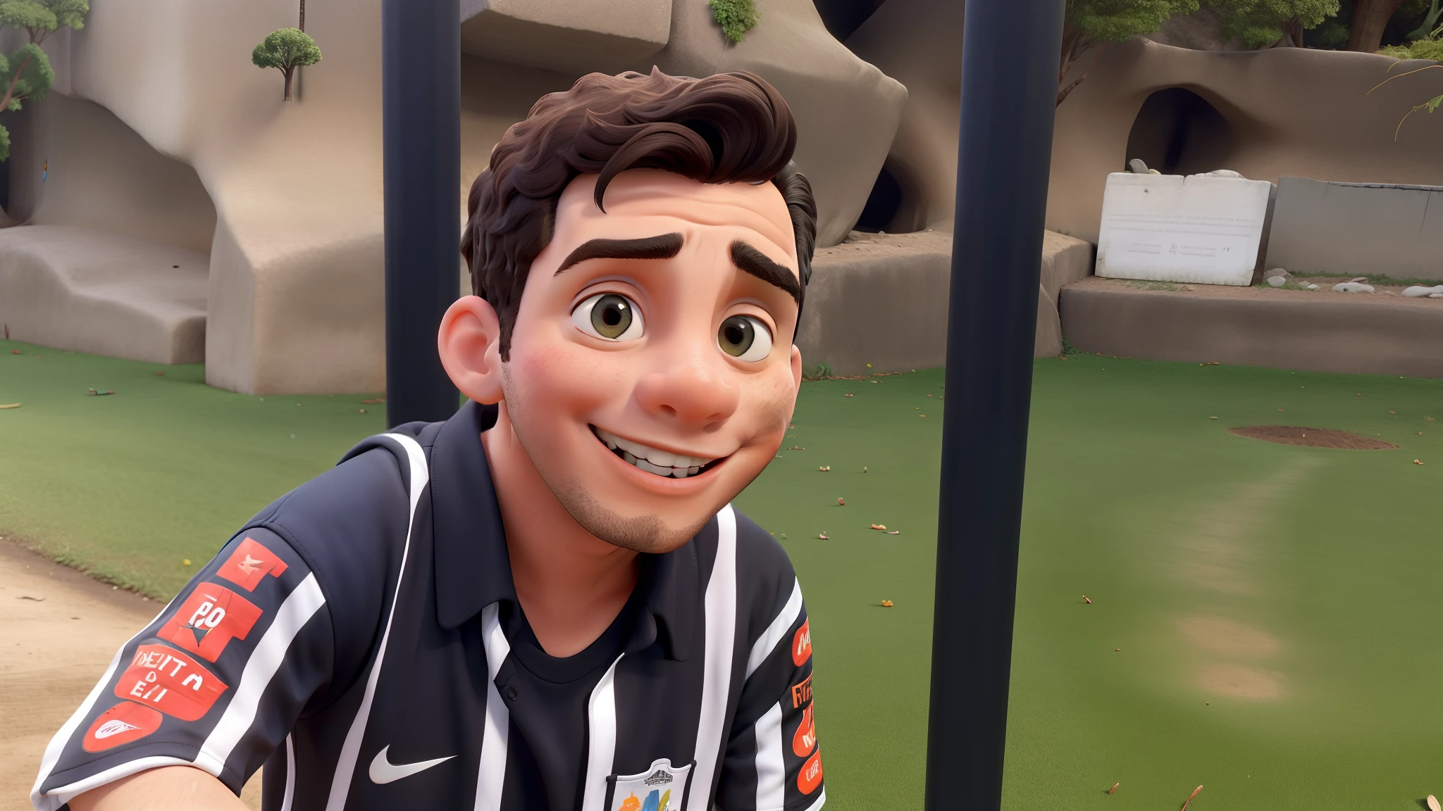 Obra-prima, menino, camisa preta da Nike olhando para a foto tirando no espelho