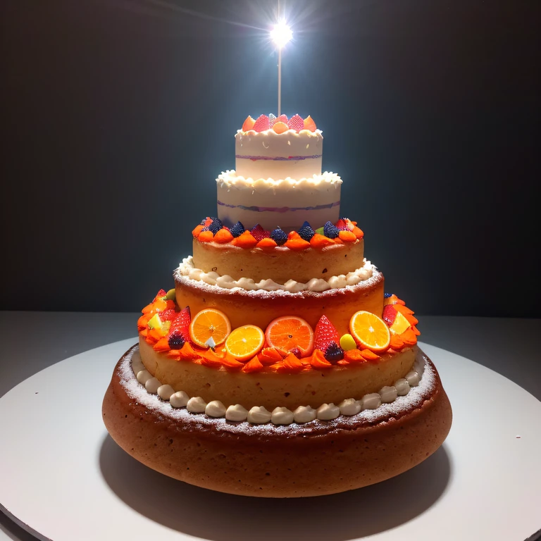 Cake methyl orange solution stand 1:6,Stereo equidistance,starlights,Cake Tyndall effect,Light and shadow intensification,Cake shape,Four-dimensional model,Virtual Engine,Cake rendering,Studio lighting,The light shines,Fantasy atmosphere,The cake is brightly colored,8K cake,Surface reflected light