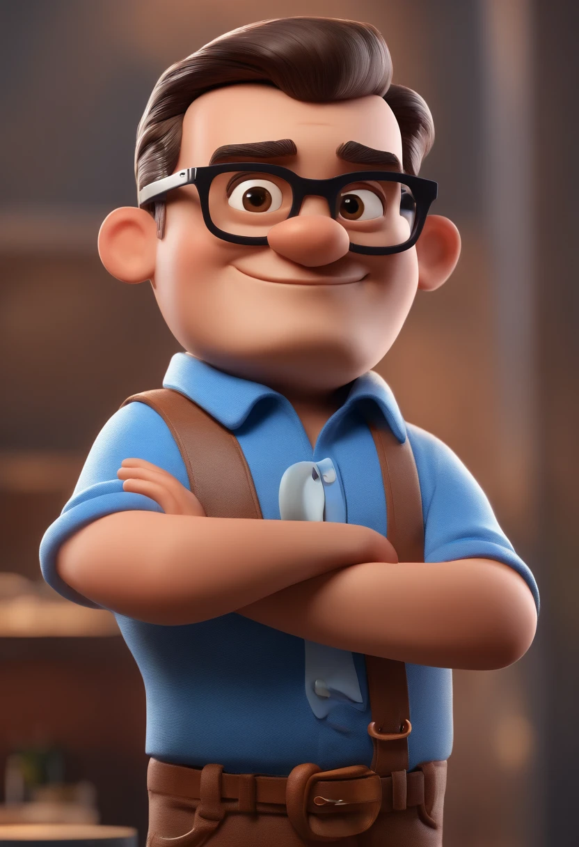 Cartoon character of a man with black glasses and a blue shirt, animation character, Caractere estilizado, animation style rendering, 3D estilizado, Arnold Maya render, 3 d render stylized, toon render keyshot, Personagem 3D, Personagem 3D, 3d rendering stylized, 3 d character render, personagem de desenho animado, Personagem de close up, Pose de personagem,  (Estilo Pixar) (master part:1.2) (Bokeh) (best quality) (pele detalhada) (textura detalhada) (8k) (argila) (Cinematic lighting) (foco nítido