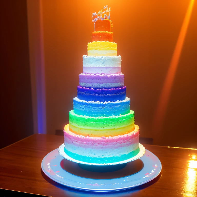 Cake methyl orange solution stand 1:6,Stereo equidistance,starlights,Cake Tyndall effect,Light and shadow intensification,Cake shape,Four-dimensional model,Virtual Engine,Cake rendering,Studio lighting,The light shines,Fantasy atmosphere,The cake is brightly colored,8K cake,Surface reflected light