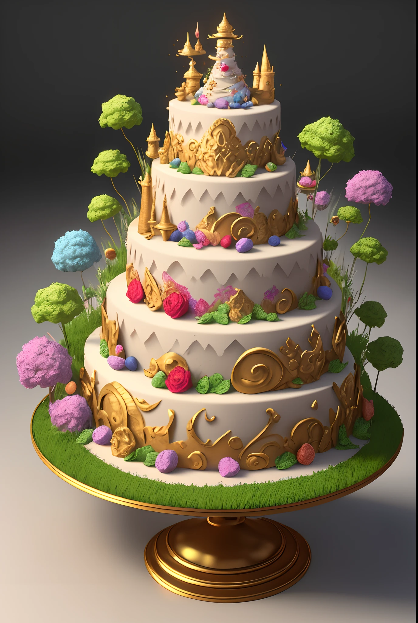 There was a big cake,There are a lot of different ingredients on it, fantasy bakery, Fantasy art Behance, cake art, 3d magical details, Stylized 3 D, 4k highly detailed digital art, 3 d epic illustrations, 4 K detail fantasy, 3 d render stylized, 8K high quality detailed art, fairytale artwork, trend on behance 3 d art