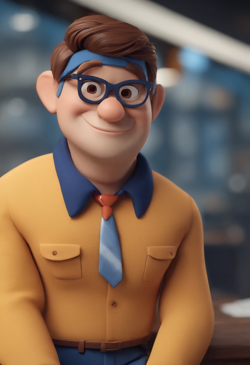 Cartoon character of a man with transparent glasses , cabelos brancos e uma camisa azul, animation character, Caractere estilizado, animation style rendering, 3D estilizado, Arnold Maya render, 3 d render stylized, toon render keyshot, Personagem 3D, Personagem 3D, 3d rendering stylized, 3 d character render, personagem de desenho animado, Personagem de close up, Pose de personagem, (Estilo Pixar) (master part:1.2) (Bokeh) (best quality) (pele detalhada) (textura detalhada) (8k) (argila) (Cinematic lighting) (foco nítido