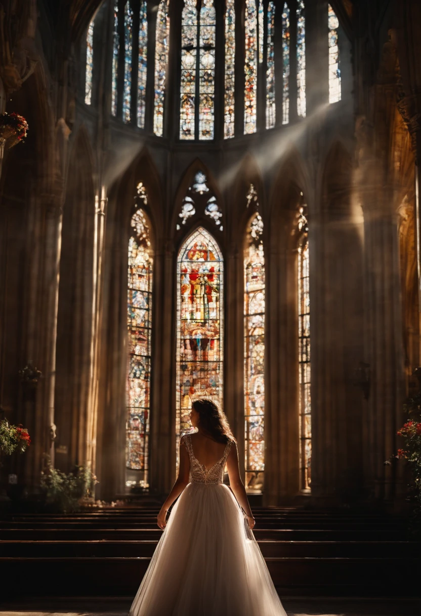 In the nostalgic warmth of a 1985s Polaroid, a Gothic cathedral stands tall in the background. The sun's rays penetrate through the stained glass windows, creating a mesmerizing play of light and shadows inside. The cathedral is adorned with intricate floral motifs, reminiscent of the Porodina photography style.

In the foreground, a girl stands wearing a chubby floral mini dress, her silhouette accentuated by the warm sunlight. Her eyes, beautifully detailed, mirror the vibrant colors of the stained glass. She gazes up at the magnificent architecture, as if in awe of its grandeur.

The atmosphere is filled with a sense of tranquility and serenity, as though time itself has slowed down. The surrounding gardens are lush with blooming flowers, adding to the whimsical and ethereal feel of the scene.

The image quality is of the highest standard, capturing every little detail in ultra-high resolution. The colors are vivid and vibrant, enhancing the overall visual impact. The lighting is carefully crafted, with the sunlight casting a warm glow on the cathedral and the girl, creating a harmonious balance between light and shadow.

Artistically, the composition evokes a sense of nostalgia and wonder. The combination of the Gothic architecture, floral elements, and the vintage charm of a Polaroid creates a unique and captivating visual experience.

Overall, the prompt generates a scene that transports the viewer to a different time and place, where the beauty of a Gothic cathedral and the artistic flair of Porodina photography intertwine to create a truly magical atmosphere.