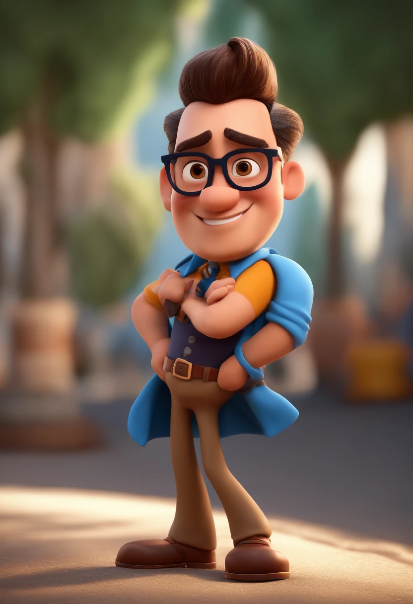 Cartoon character of a man with black glasses and a blue shirt, animation character, Caractere estilizado, animation style rendering, 3D estilizado, Arnold Maya render, 3 d render stylized, toon render keyshot, Personagem 3D, Personagem 3D, 3d rendering stylized, 3 d character render, personagem de desenho animado, Personagem de close up, Pose de personagem,  (Estilo Pixar) (master part:1.2) (Bokeh) (best quality) (pele detalhada) (textura detalhada) (8k) (argila) (Cinematic lighting) (foco nítido