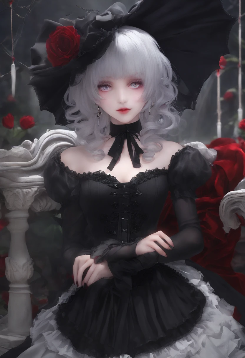 masterpiece, best_quality, 1girl, solo, (goth:1.2), remilia scarlet,