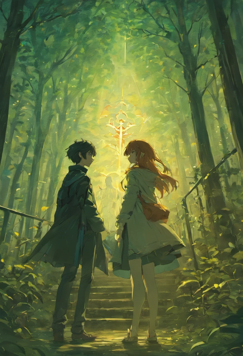 casal de goticos se despedem de forma triste em meio a uma nevasca, uma casa vitoriana e uma floresta branca ao fundo estilo anime antigo