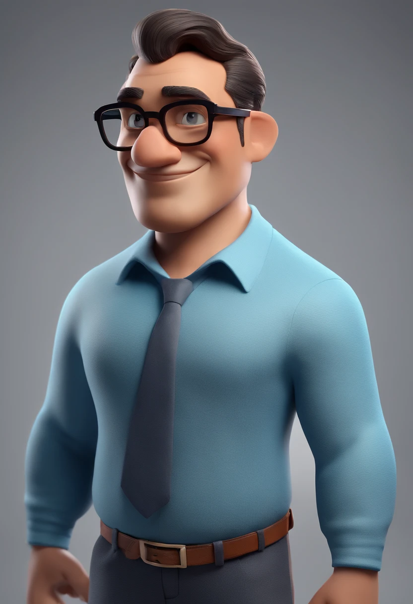Cartoon character of a man with black glasses and a blue shirt, animation character, Caractere estilizado, animation style rendering, 3D estilizado, Arnold Maya render, 3 d render stylized, toon render keyshot, Personagem 3D, Personagem 3D, 3d rendering stylized, 3 d character render, personagem de desenho animado, Personagem de close up, Pose de personagem,  (Estilo Pixar) (master part:1.2) (Bokeh) (best quality) (pele detalhada) (textura detalhada) (8k) (argila) (Cinematic lighting) (foco nítido