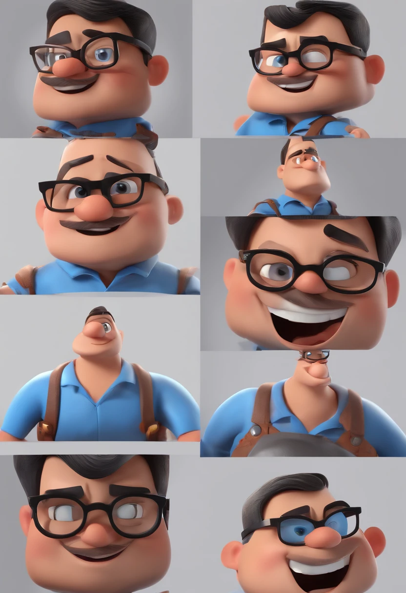 Cartoon character of a man with black glasses and a blue shirt, animation character, Caractere estilizado, animation style rendering, 3D estilizado, Arnold Maya render, 3 d render stylized, toon render keyshot, Personagem 3D, Personagem 3D, 3d rendering stylized, 3 d character render, personagem de desenho animado, Personagem de close up, Pose de personagem, (Estilo Pixar) (master part:1.2) (Bokeh) (best quality) (pele detalhada) (textura detalhada) (8k) (argila) (Cinematic lighting) (foco nítido