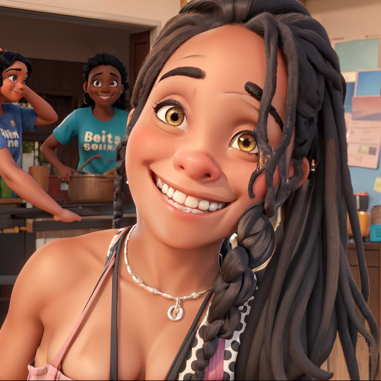 Black woman in pigtails smiling