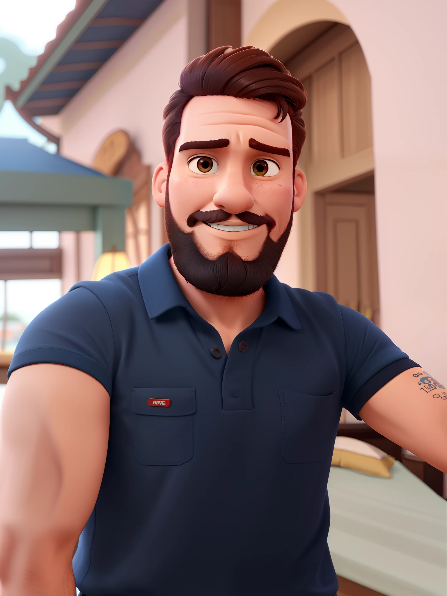 Um homem moreno, estilo personagem Disney pixar, alta qualidade, melhor qualidade