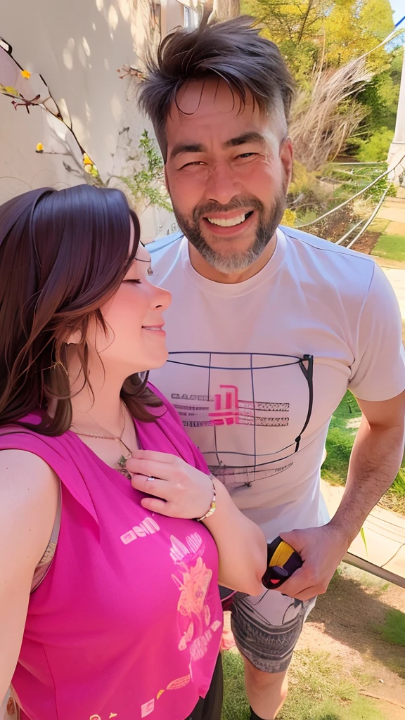 There's a man and a woman together outside
